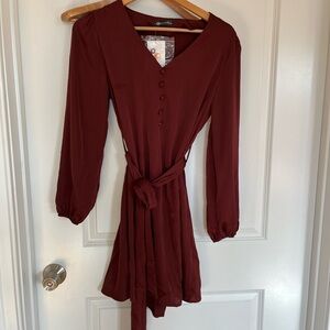 NWT! | Burgundy Wine Red Long Sleeve Wrap Dress Tie Waist Fall Holiday Size M